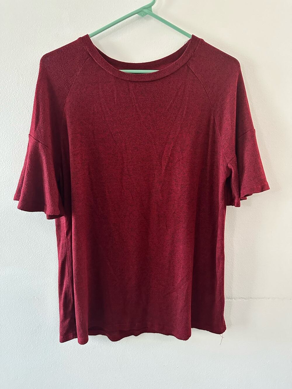 Massini Top Women's Medium Maroon Red Burnout Short Sleeve Crewneck